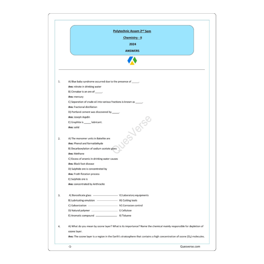Chemistry - II | PYQ Solutions | 2nd Sem-Polytechnic Assam - Image 2