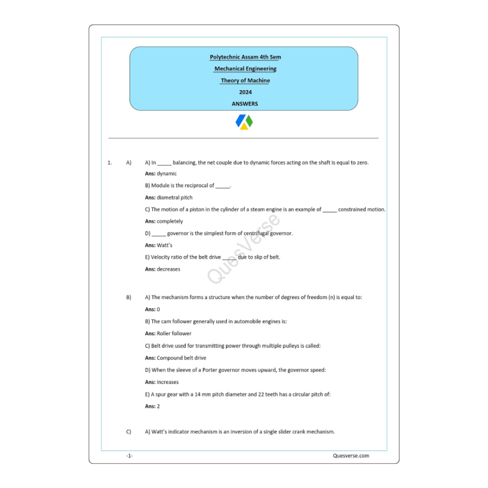 Theory of Machine | Mechanical Engineering | PYQ Solutions | 4th Sem-Polytechnic Assam - Image 2