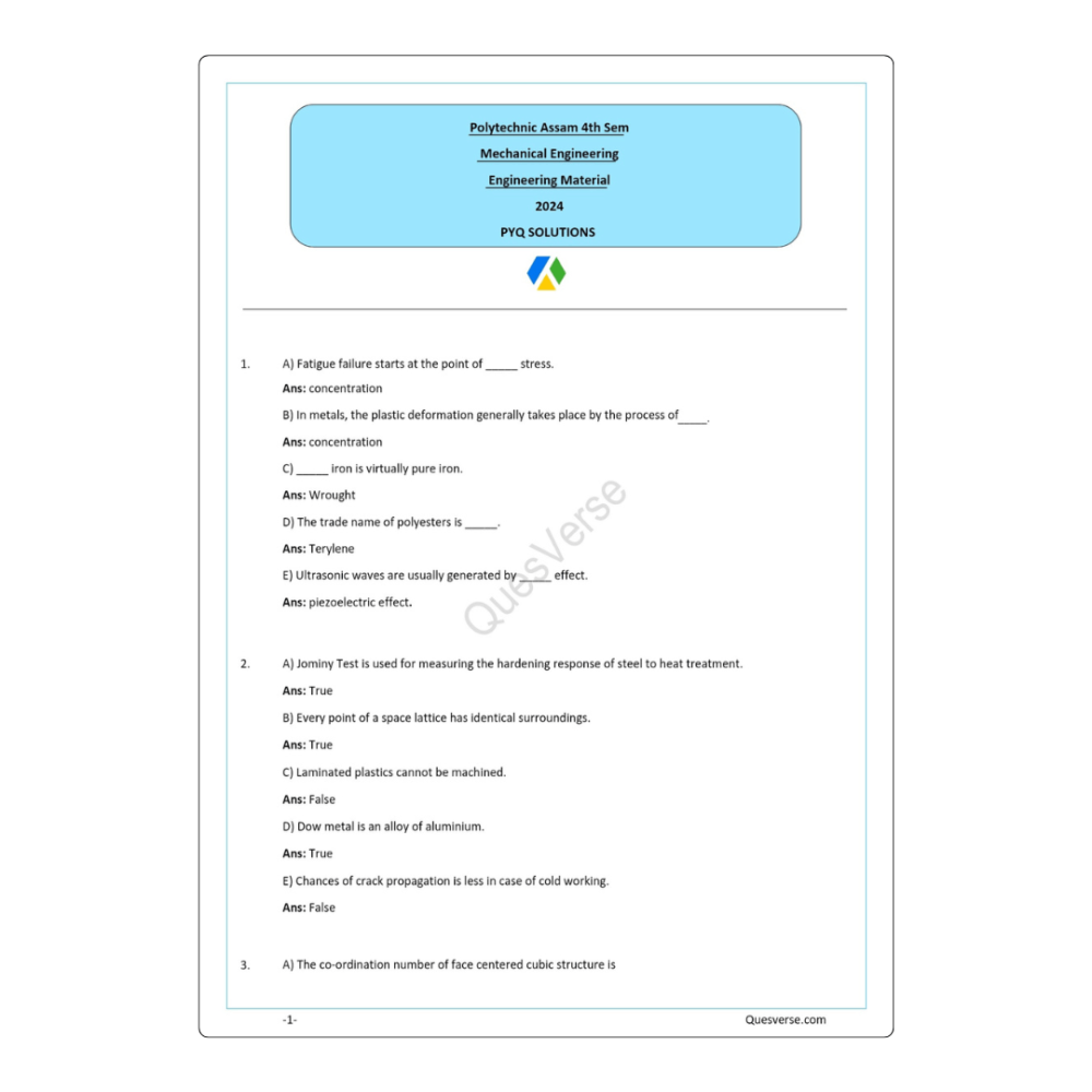 Engineering Material | Mechanical Engineering | PYQ Solutions | 4th Sem-Polytechnic Assam - Image 2