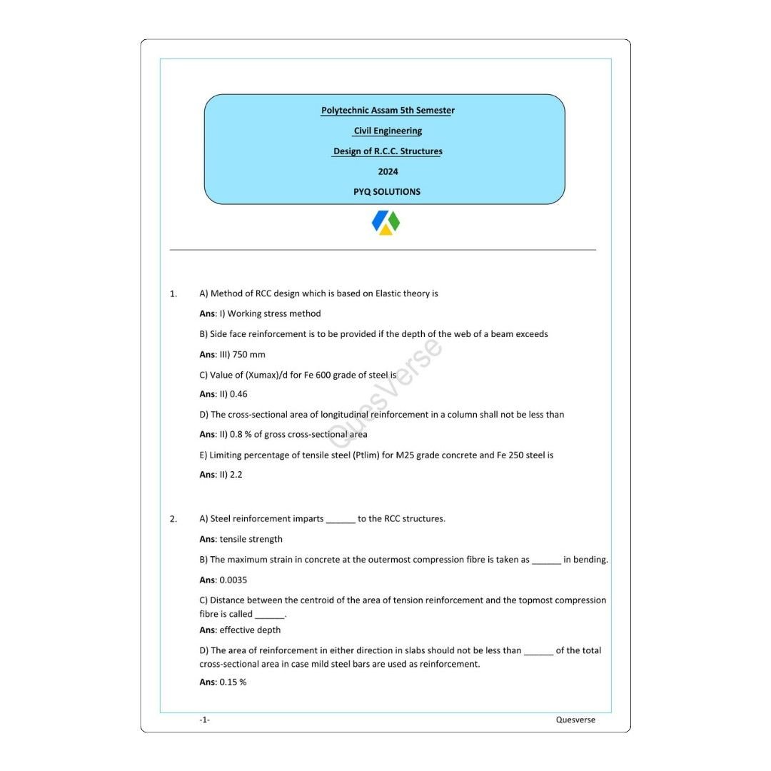 Design of RCC Structures | Civil Engineering | PYQ Solutions | 5th Sem-Polytechnic Assam - Image 2
