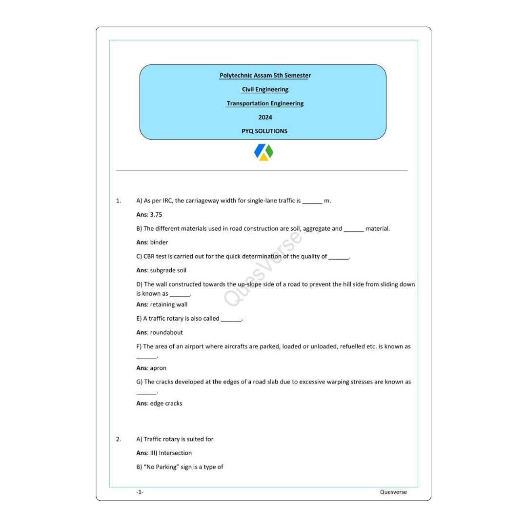 Transportation Engineering | Civil Engineering | PYQ Solutions | 5th Sem-Polytechnic Assam - Image 2