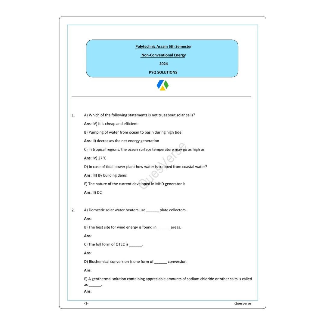 Non-Conventional Energy | PYQ Solutions | 5th Sem-Polytechnic Assam - Image 2