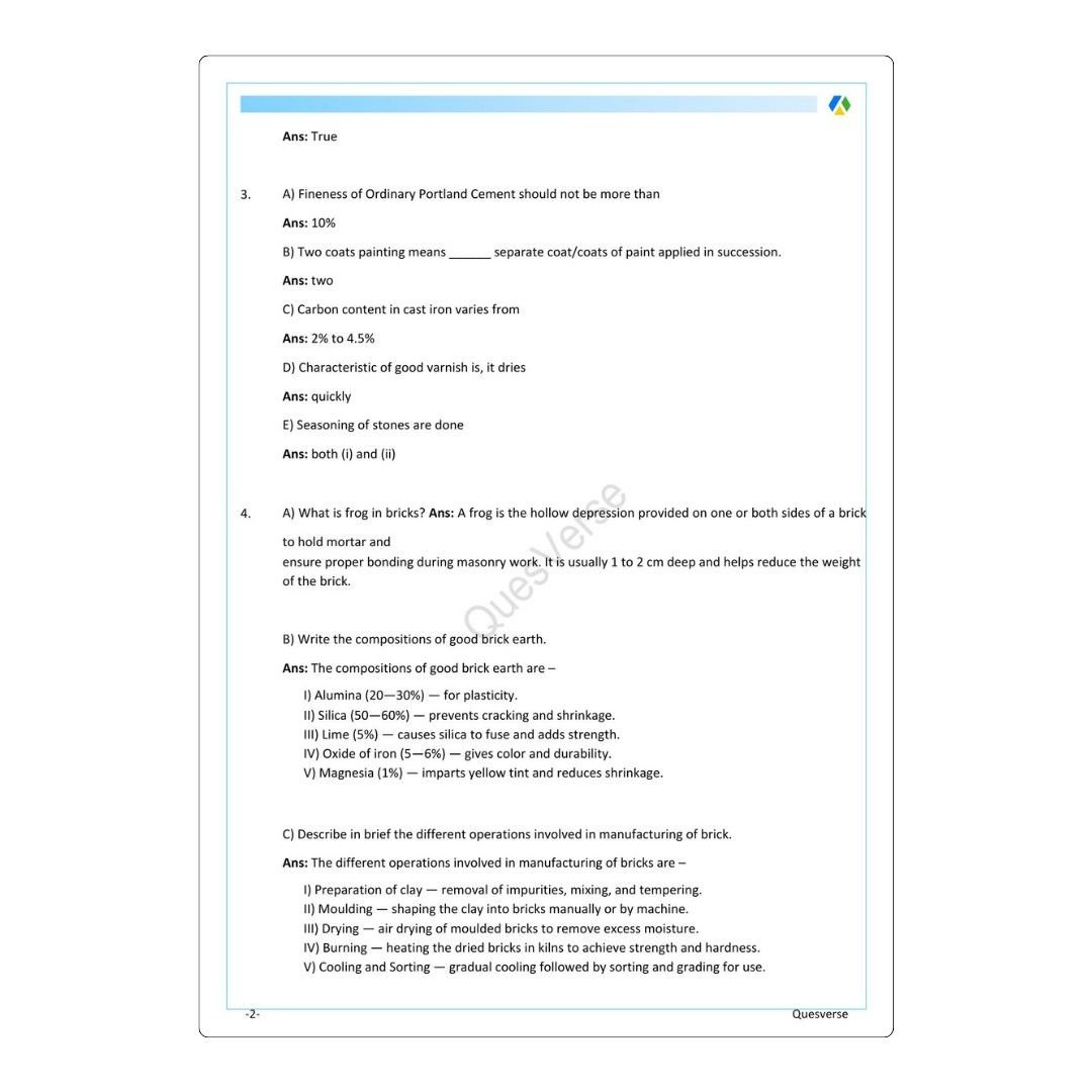 Building Material & Construction | Civil Engineering | PYQ Solutions | 3rd Sem-Polytechnic Assam - Image 3