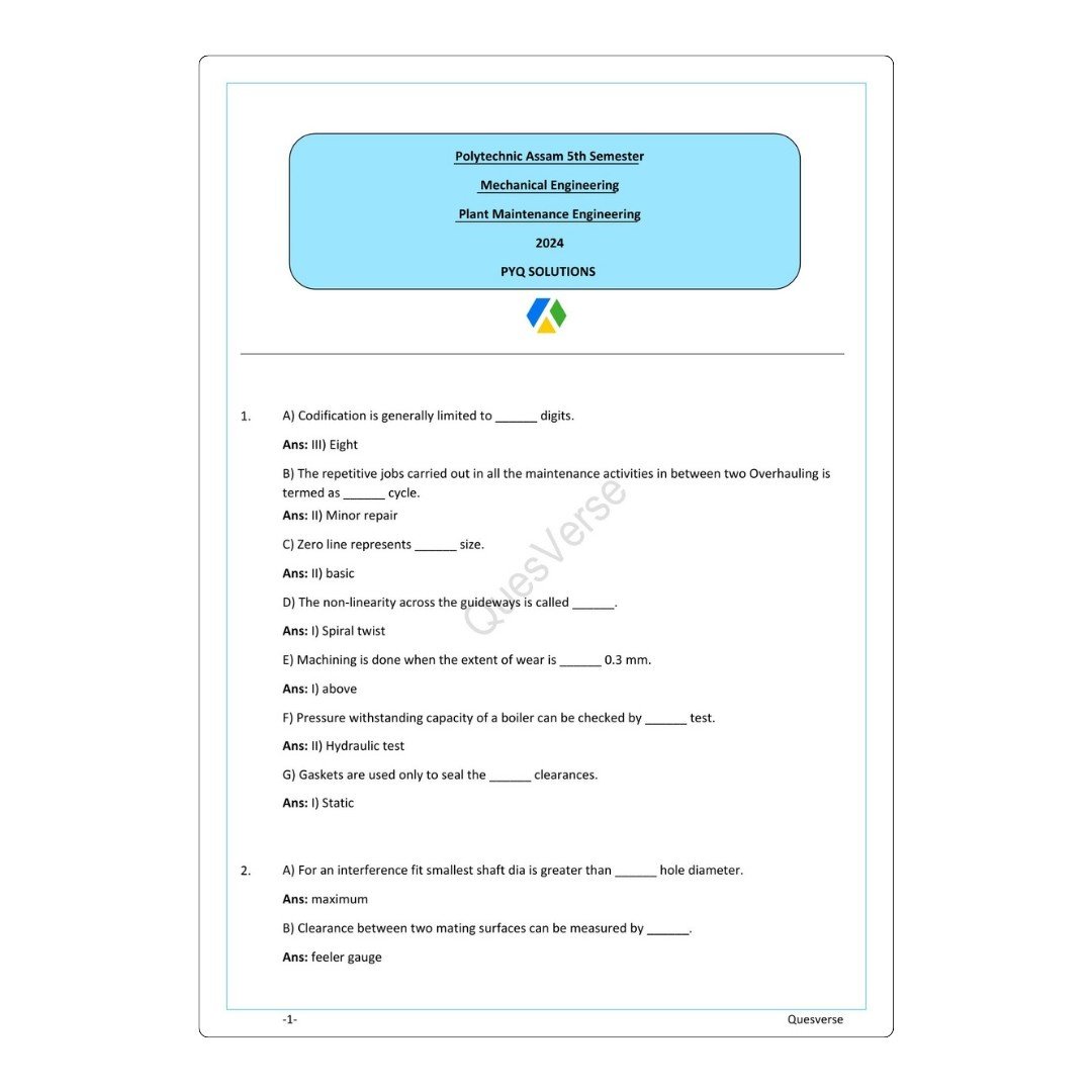 Plant Maintenance Engineering | Mechanical Engineering | PYQ Solutions | 5th Sem-Polytechnic Assam - Image 2