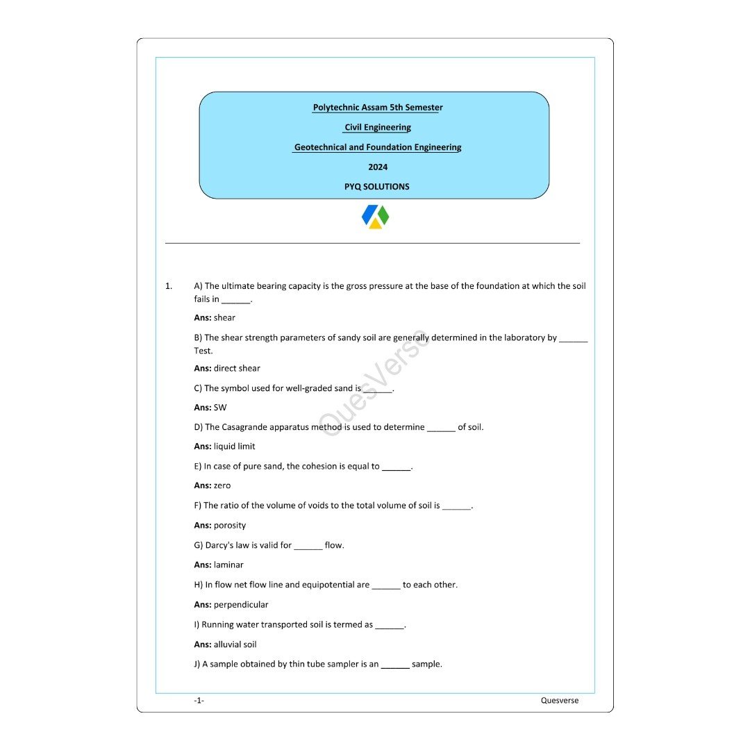 GeoTechnical & Foundation Engineering | Civil Engineering | PYQ Solutions | 5th Sem-Polytechnic Assam - Image 2