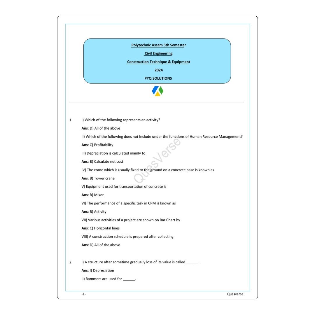 Construction Technique & equipment | Civil Engineering | PYQ Solutions | 5th Sem-Polytechnic Assam - Image 2