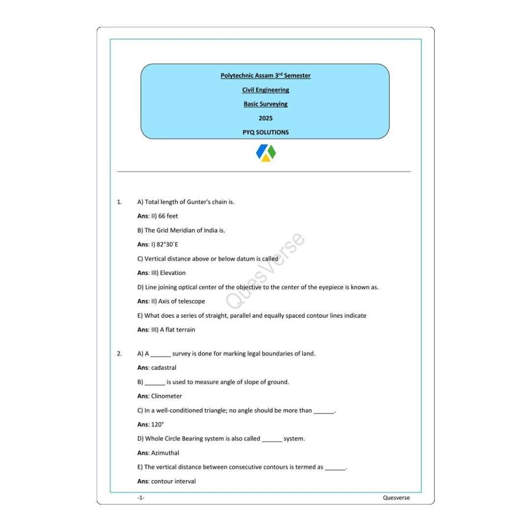 Basic Surveying | Civil Engineering | PYQ Solutions | 3rd Sem-Polytechnic Assam - Image 2