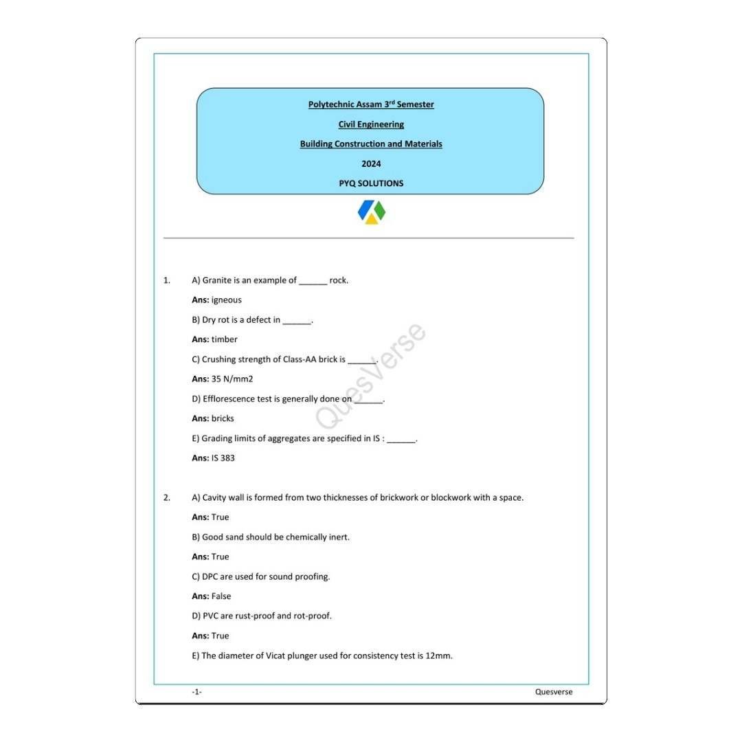 All in One Bundle Pack | Civil Engineering | PYQ Solutions | 3rd Sem Polytechnic Assam - Image 2